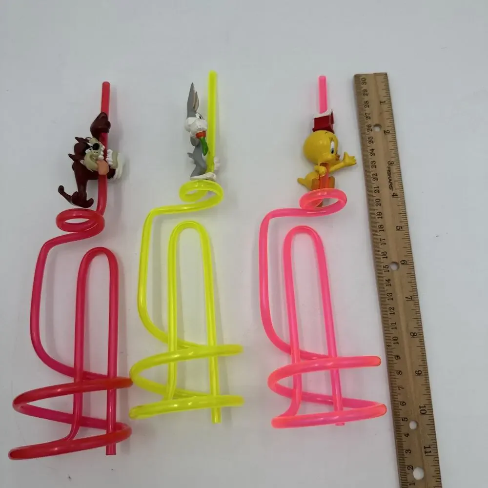 Lot of 3 Crazy Silly Straws Looney Tunes Sylvester, Tweety And Taz